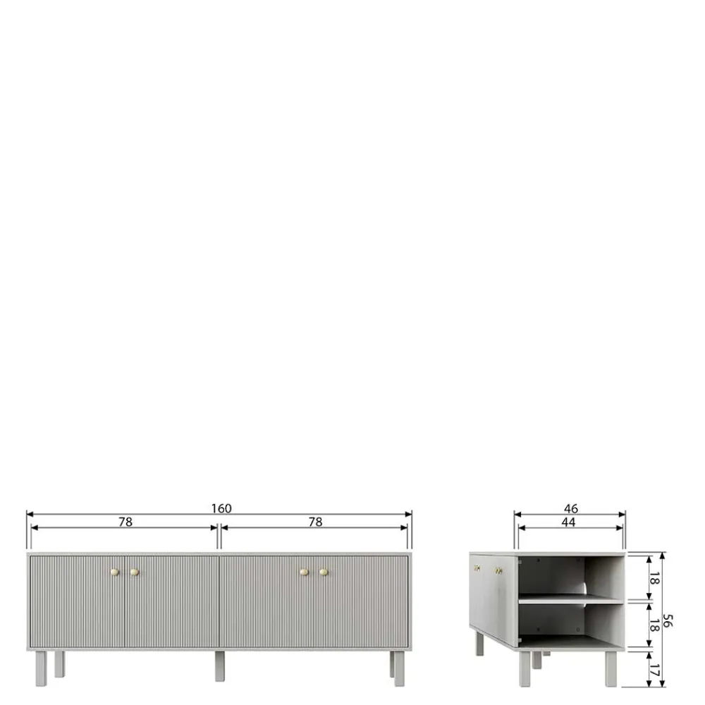 Wohnen Tv & Hifi-Möbel|Lowboards<Skandi Lowboard 4-türig in Grau - Huvina
