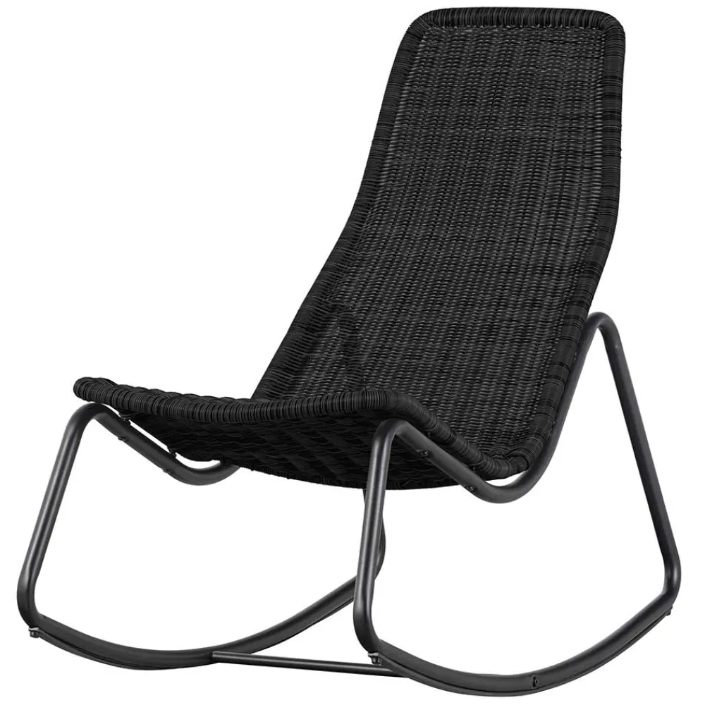 Wohnen Sessel<Skandi Schaukelstuhl aus Kunstrattan in Schwarz - Vurgos