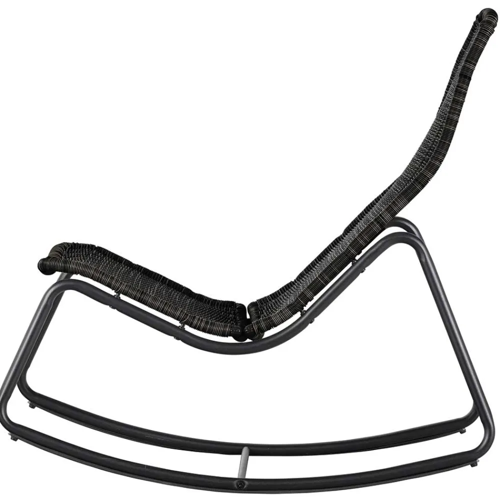 Wohnen Sessel<Skandi Schaukelstuhl aus Kunstrattan in Schwarz - Vurgos