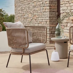 Wohnen Sessel<Skandi Sessel aus Geflecht Kordel in Beige - Suvacol (2er Set)