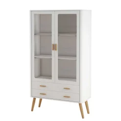 Wohnen Vitrinen|Schränke<Skandi Vitrine in Weiß und Eiche Natur - Yarisis