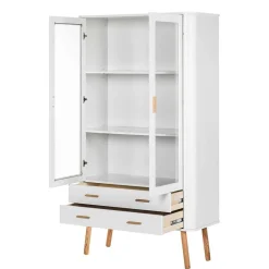 Wohnen Vitrinen|Schränke<Skandi Vitrine in Weiß und Eiche Natur - Yarisis