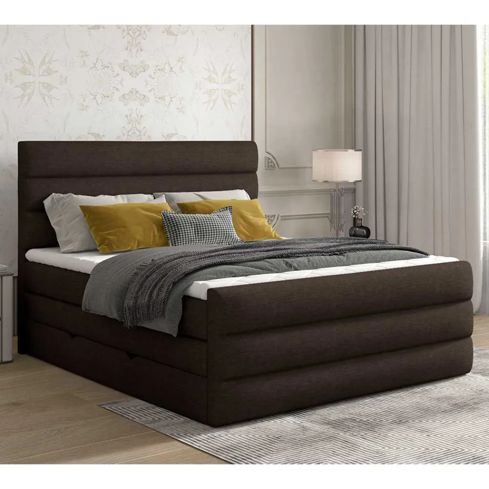 Wohnen Betten<Stauraum Boxspringbett in Braun Stoff - Birt