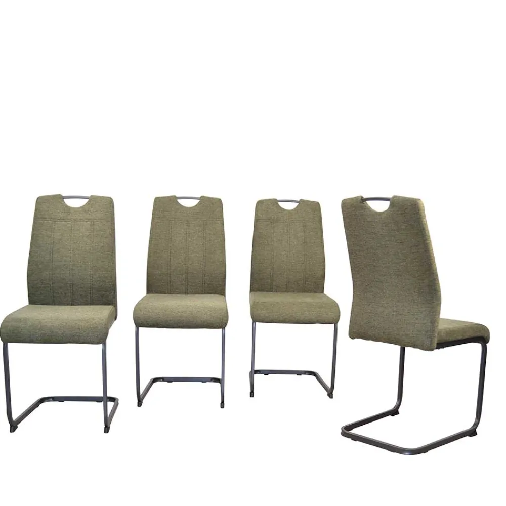 Wohnen Sessel|Stühle<Stoff Freischwinger Stühle in Oliv Grün - Maximo (4er Set)