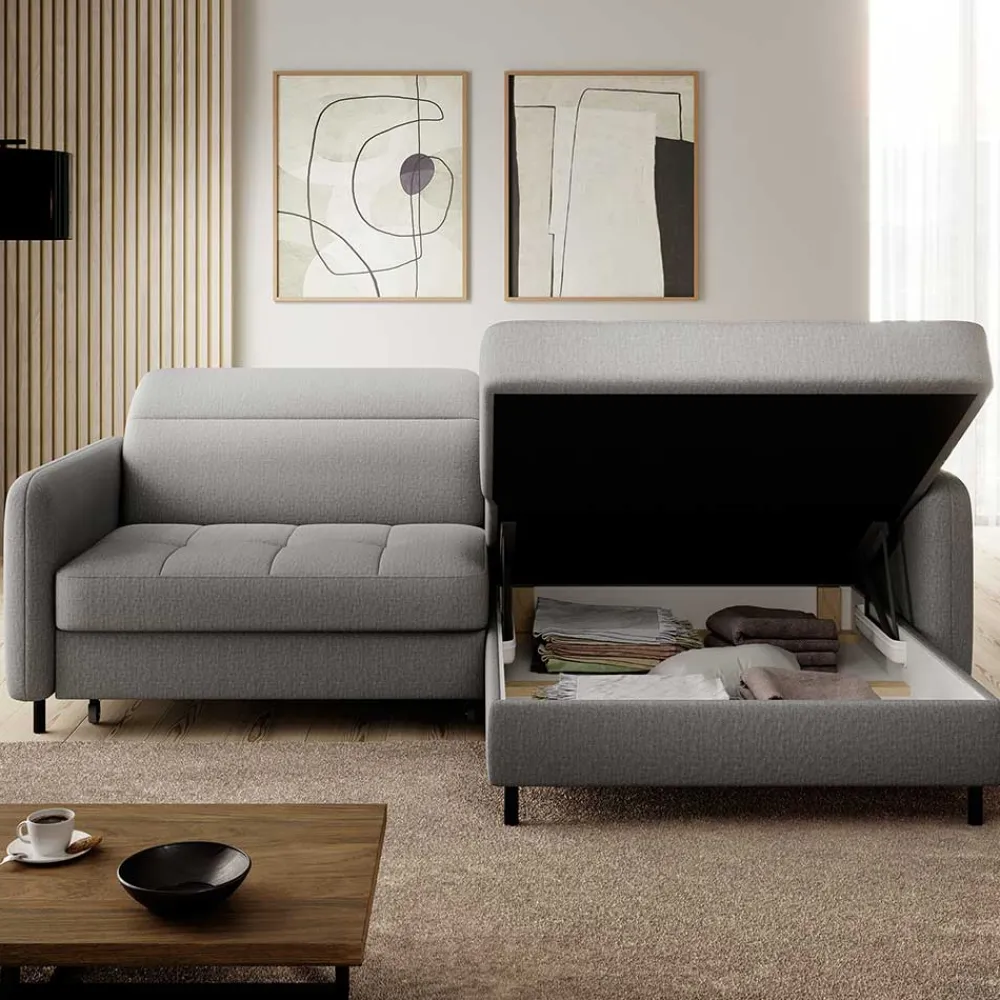 Wohnen Sofas<Stoff-Ecksofa in Hellgrau mit Bettfunktion - Alister