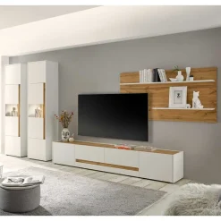 Wohnen Wohnwände<Stylische Wohnwand in Weiß & Wildeiche - Nonessia (vierteilig)