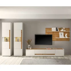 Wohnen Wohnwände<Stylische Wohnwand in Weiß & Wildeiche - Nonessia (vierteilig)