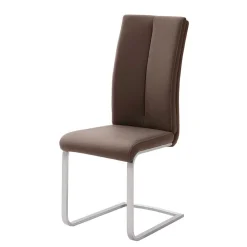 Wohnen Sessel<Swingstuhl in Braun Kunstleder Lemgo mit Edelstahlgestell (4er Set)