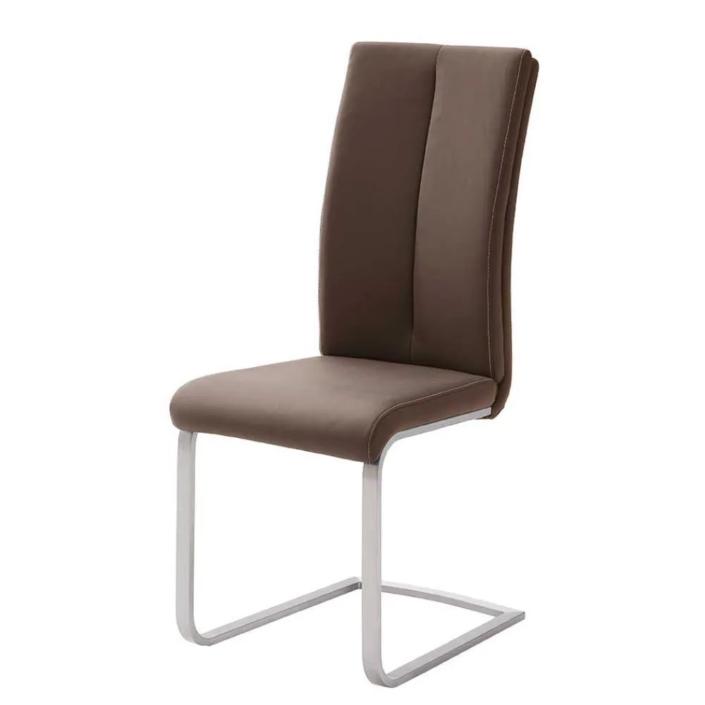 Wohnen Sessel<Swingstuhl in Braun Kunstleder Lemgo mit Edelstahlgestell (4er Set)