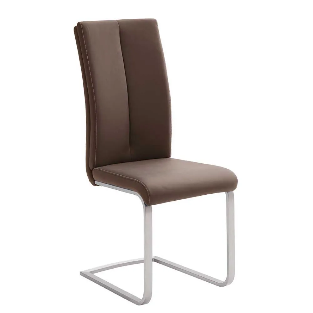 Wohnen Sessel<Swingstuhl in Braun Kunstleder Lemgo mit Edelstahlgestell (4er Set)