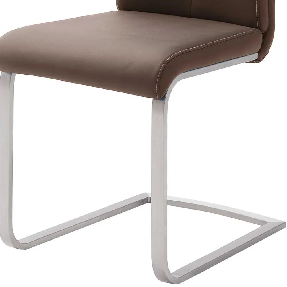 Wohnen Sessel<Swingstuhl in Braun Kunstleder Lemgo mit Edelstahlgestell (4er Set)