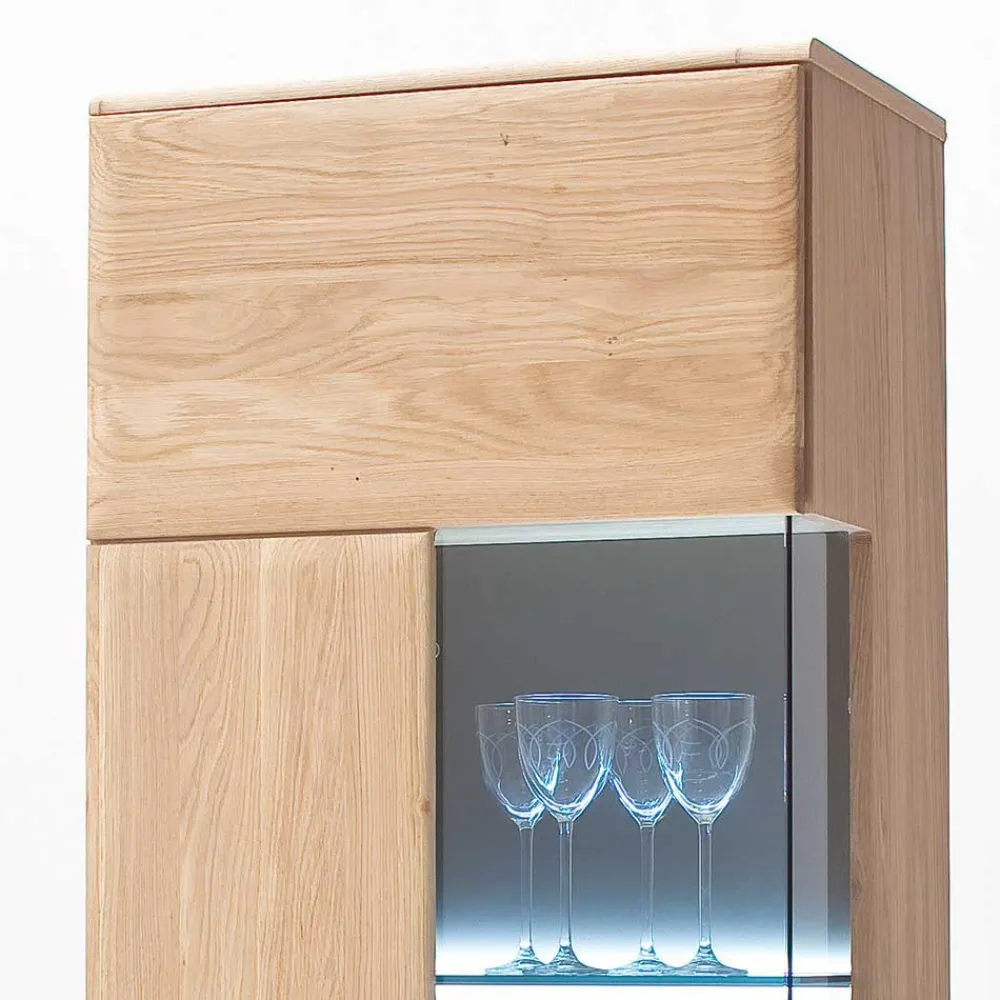 Wohnen Vitrinen|Schränke<Teilmassive Standvitrine in Eiche Bianco Pontros optional mit LED