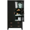 Wohnen Kleiderschränke|Schränke<Teilmassiver 94x180x40 Kiefernholz Kleiderschrank in Schwarz - Ilvessino