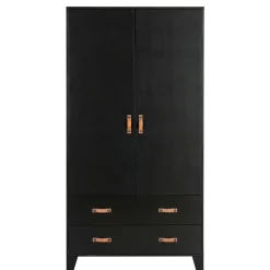 Wohnen Kleiderschränke|Schränke<Teilmassiver 94x180x40 Kiefernholz Kleiderschrank in Schwarz - Ilvessino