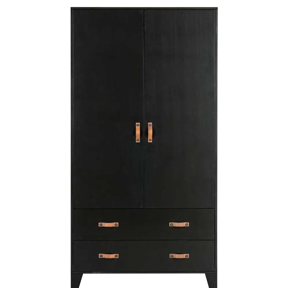 Wohnen Kleiderschränke|Schränke<Teilmassiver 94x180x40 Kiefernholz Kleiderschrank in Schwarz - Ilvessino