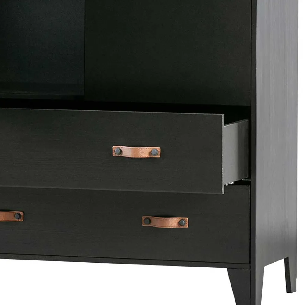 Wohnen Kleiderschränke|Schränke<Teilmassiver 94x180x40 Kiefernholz Kleiderschrank in Schwarz - Ilvessino