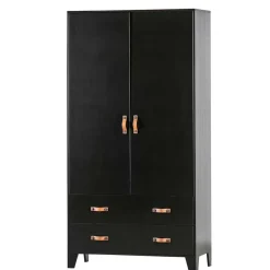 Wohnen Kleiderschränke|Schränke<Teilmassiver 94x180x40 Kiefernholz Kleiderschrank in Schwarz - Ilvessino