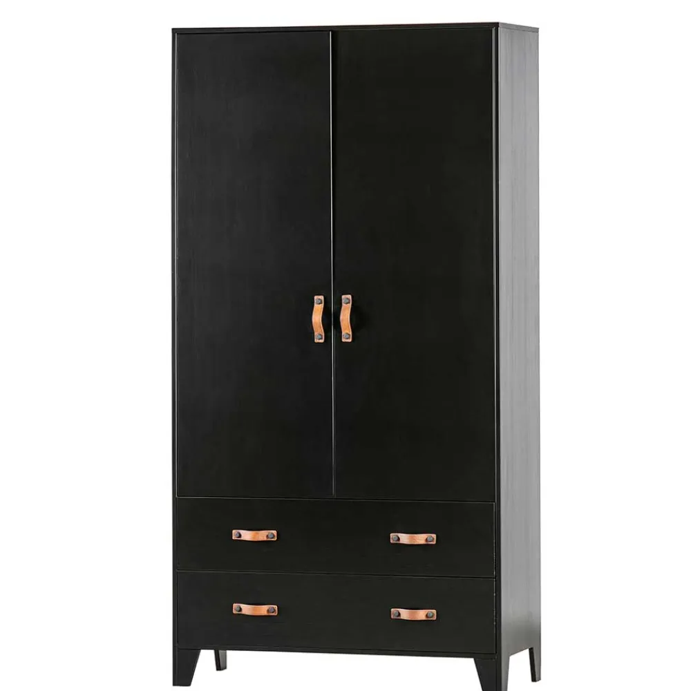 Wohnen Kleiderschränke|Schränke<Teilmassiver 94x180x40 Kiefernholz Kleiderschrank in Schwarz - Ilvessino