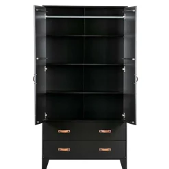 Wohnen Kleiderschränke|Schränke<Teilmassiver 94x180x40 Kiefernholz Kleiderschrank in Schwarz - Ilvessino