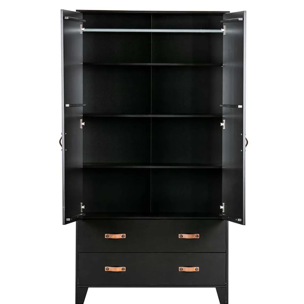 Wohnen Kleiderschränke|Schränke<Teilmassiver 94x180x40 Kiefernholz Kleiderschrank in Schwarz - Ilvessino