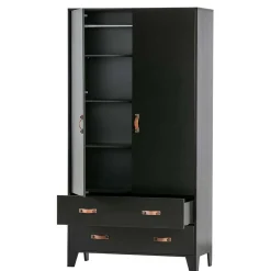 Wohnen Kleiderschränke|Schränke<Teilmassiver 94x180x40 Kiefernholz Kleiderschrank in Schwarz - Ilvessino