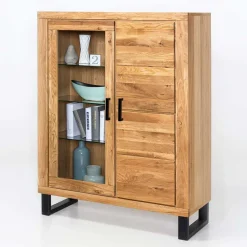 Wohnen Highboards|Vitrinen<Teilmassives Highboard einseitig Glas - Arello