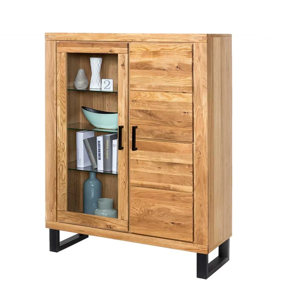 Wohnen Highboards|Vitrinen<Teilmassives Highboard einseitig Glas - Arello