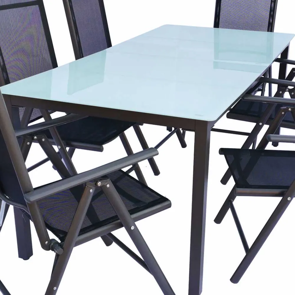 Wohnen Sitzgruppe<Tisch mit Klappstühlen für den Garten - Anlina (siebenteilig)