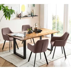 Wohnen Sitzgruppe<Tischgruppe in Braun mit Schwarz - Bruce (fünfteilig)