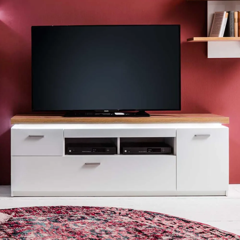 Wohnen Tv & Hifi-Möbel|Lowboards<Topp TV Element in Weiß & Wildeiche mit LED - Caldri