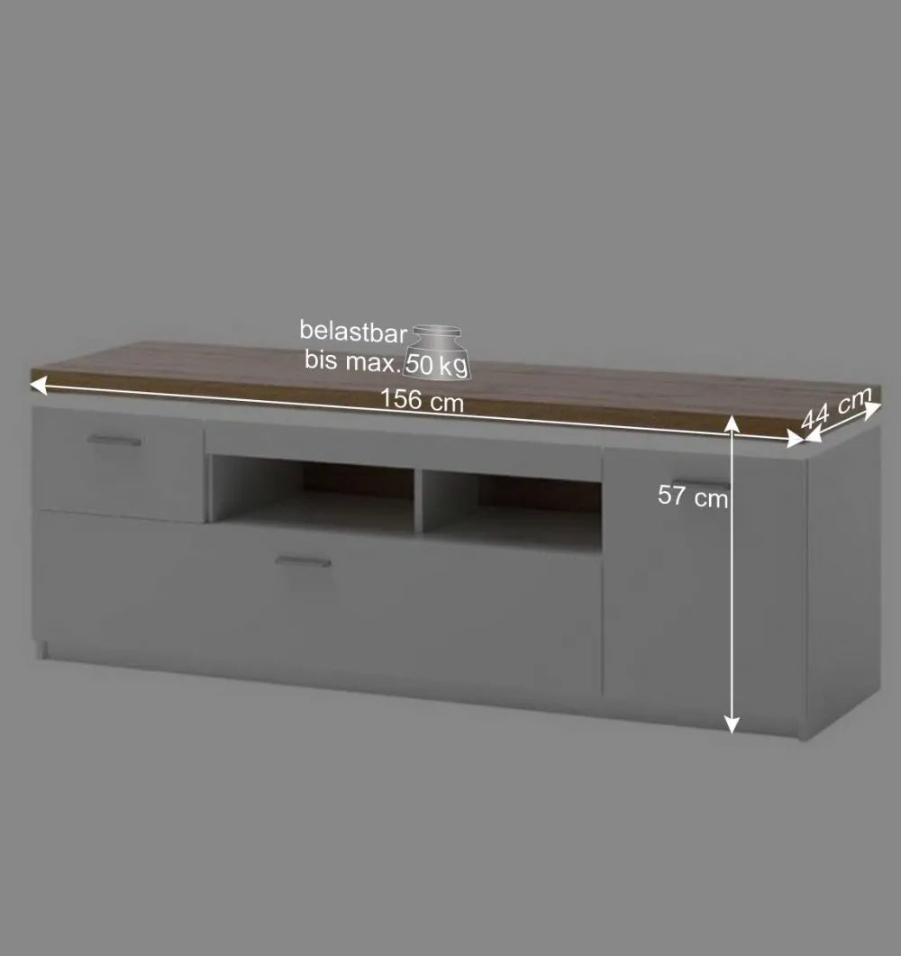 Wohnen Tv & Hifi-Möbel|Lowboards<Topp TV Element in Weiß & Wildeiche mit LED - Caldri