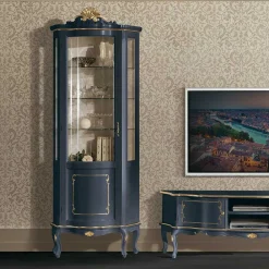Wohnen Vitrinen<1-türige Barock Vitrine in Dunkelblau & Gold - Otaligo