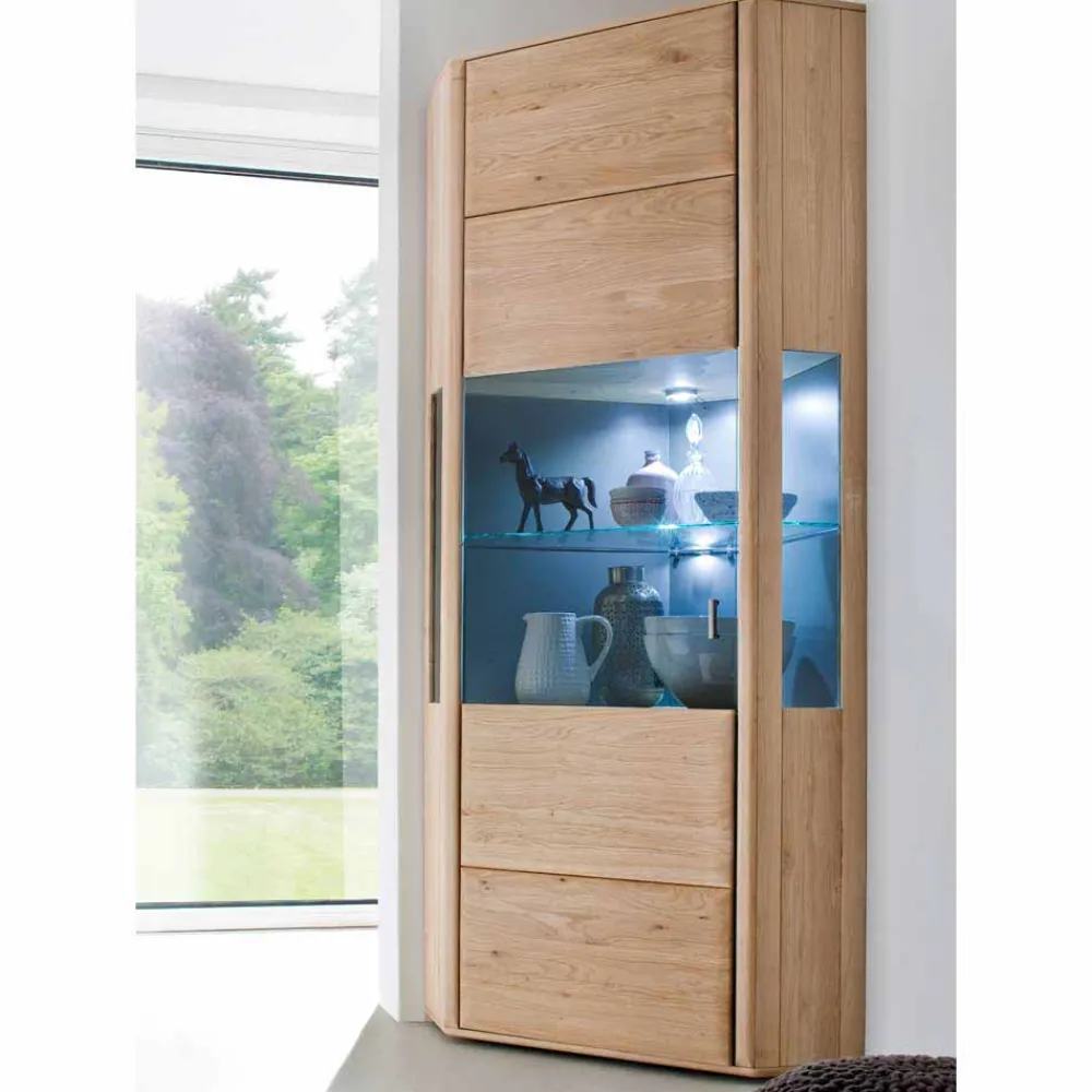 Wohnen Vitrinen<1-türige Eck-Vitrine in Eiche Bianco - Vernella