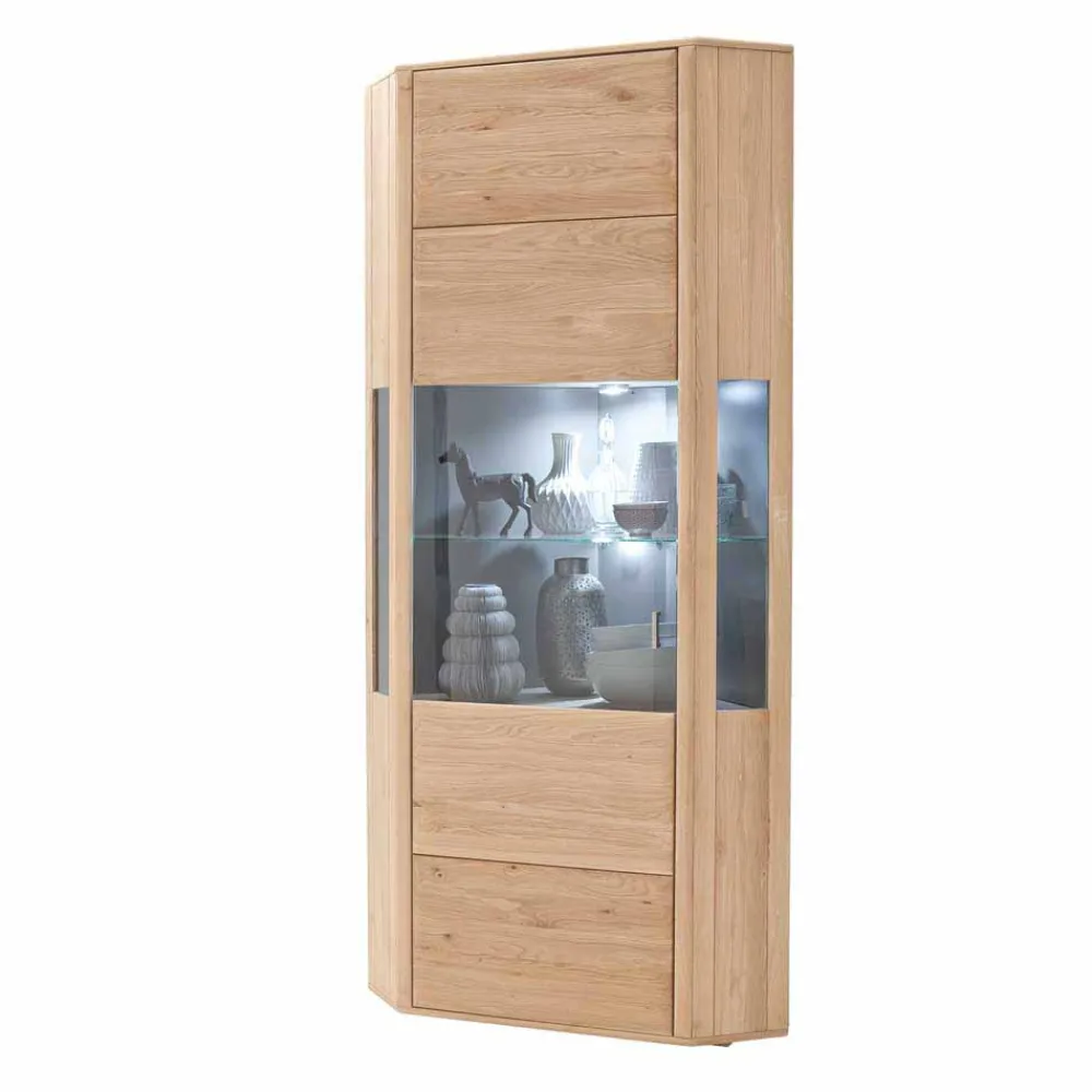 Wohnen Vitrinen<1-türige Eck-Vitrine in Eiche Bianco - Vernella