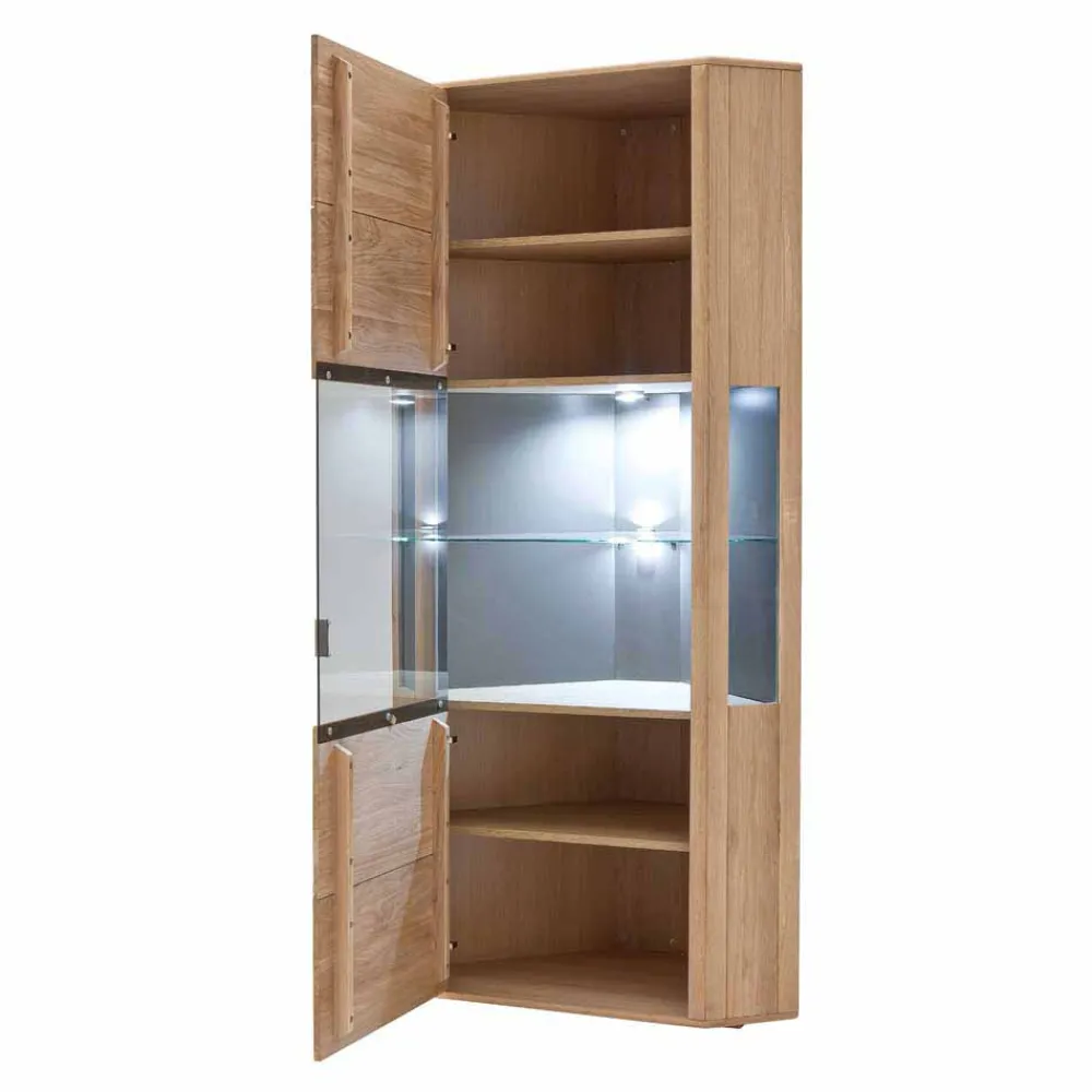 Wohnen Vitrinen<1-türige Eck-Vitrine in Eiche Bianco - Vernella