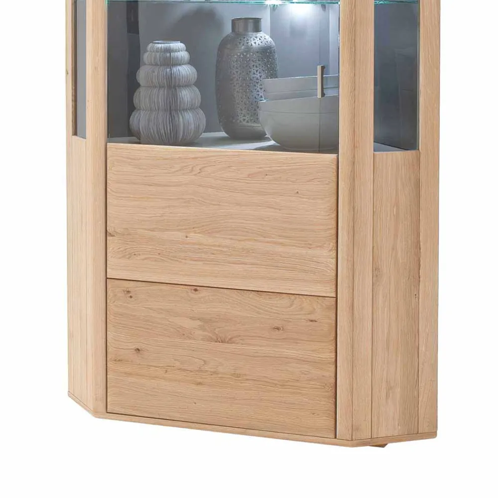 Wohnen Vitrinen<1-türige Eck-Vitrine in Eiche Bianco - Vernella