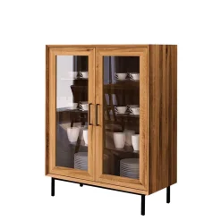Wohnen Highboards<2-türige Vitrine aus geöltem Wildeiche Massivholz - Kerfa