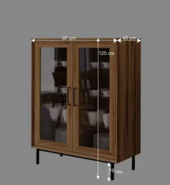 Wohnen Highboards<2-türige Vitrine aus geöltem Wildeiche Massivholz - Kerfa