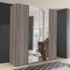 Wohnen Kleiderschränke<2-türiger Holz Look Kleiderschrank mit Spiegel - Crenba