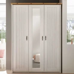Wohnen Kleiderschränke<3-türiger Kleiderschrank in Weiß & Eiche Dekor - Malvissa