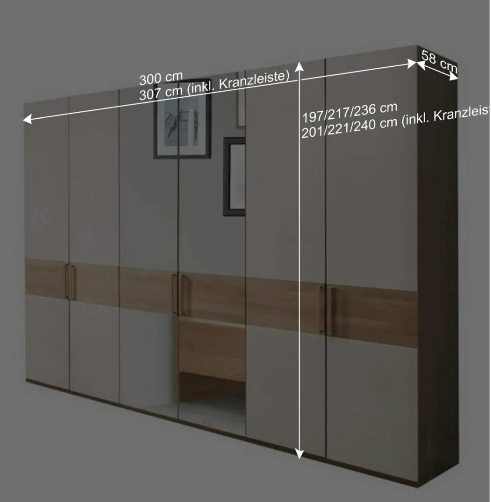 Wohnen Kleiderschränke<6-türiger Kleiderschrank mit 3 Meter Länge - Emdsiva