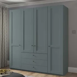 Wohnen Kleiderschränke<4-türiger Kombi-Kleiderschrank in Graugrün - Rajavo