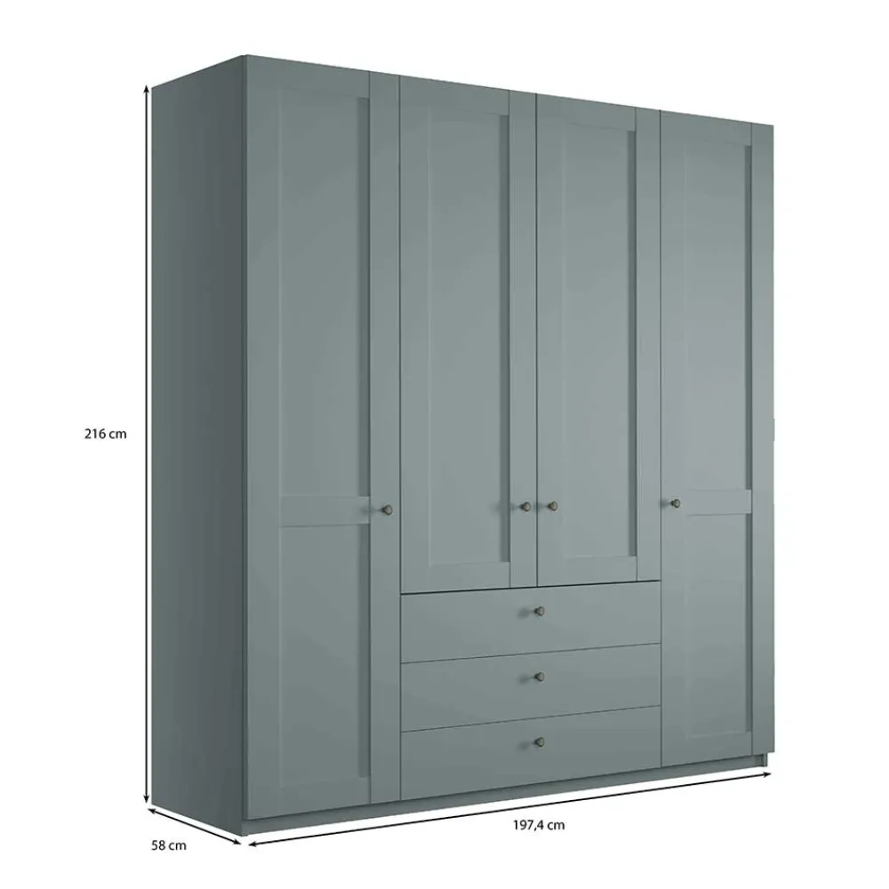 Wohnen Kleiderschränke<4-türiger Kombi-Kleiderschrank in Graugrün - Rajavo