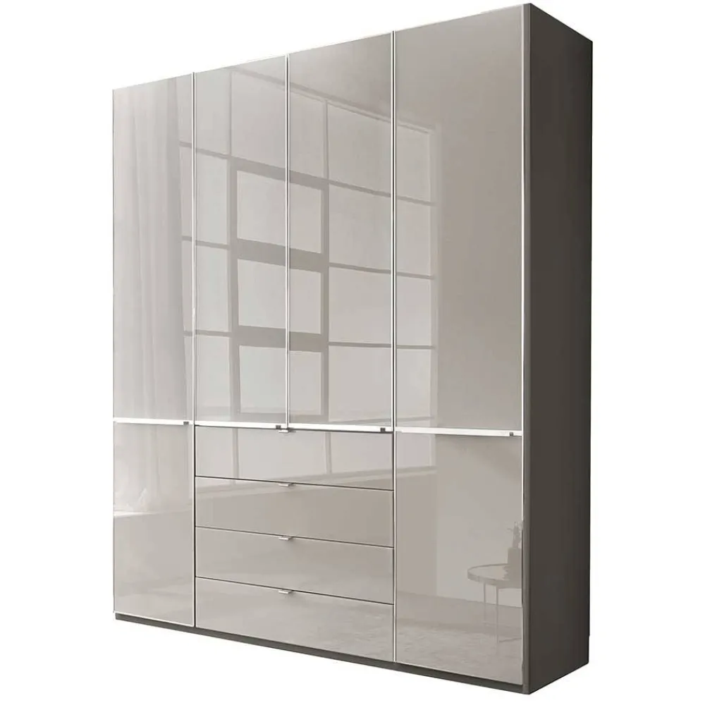 Wohnen Kleiderschränke<4-türiger Kombi-Kleiderschrank in Hellgrau Glas - Korcula
