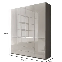 Wohnen Kleiderschränke<4-türiger Kombi-Kleiderschrank in Hellgrau Glas - Korcula