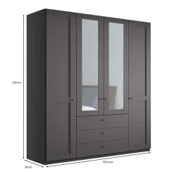 Wohnen Kleiderschränke|Schränke<4-türiger Kombi-Schlafzimmerschrank in Dunkelgrau - Mataram