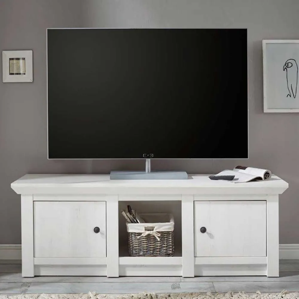 Wohnen Tv & Hifi-Möbel|Lowboards<2-türiger Landhaus TV Schrank in Weiß - Chelles