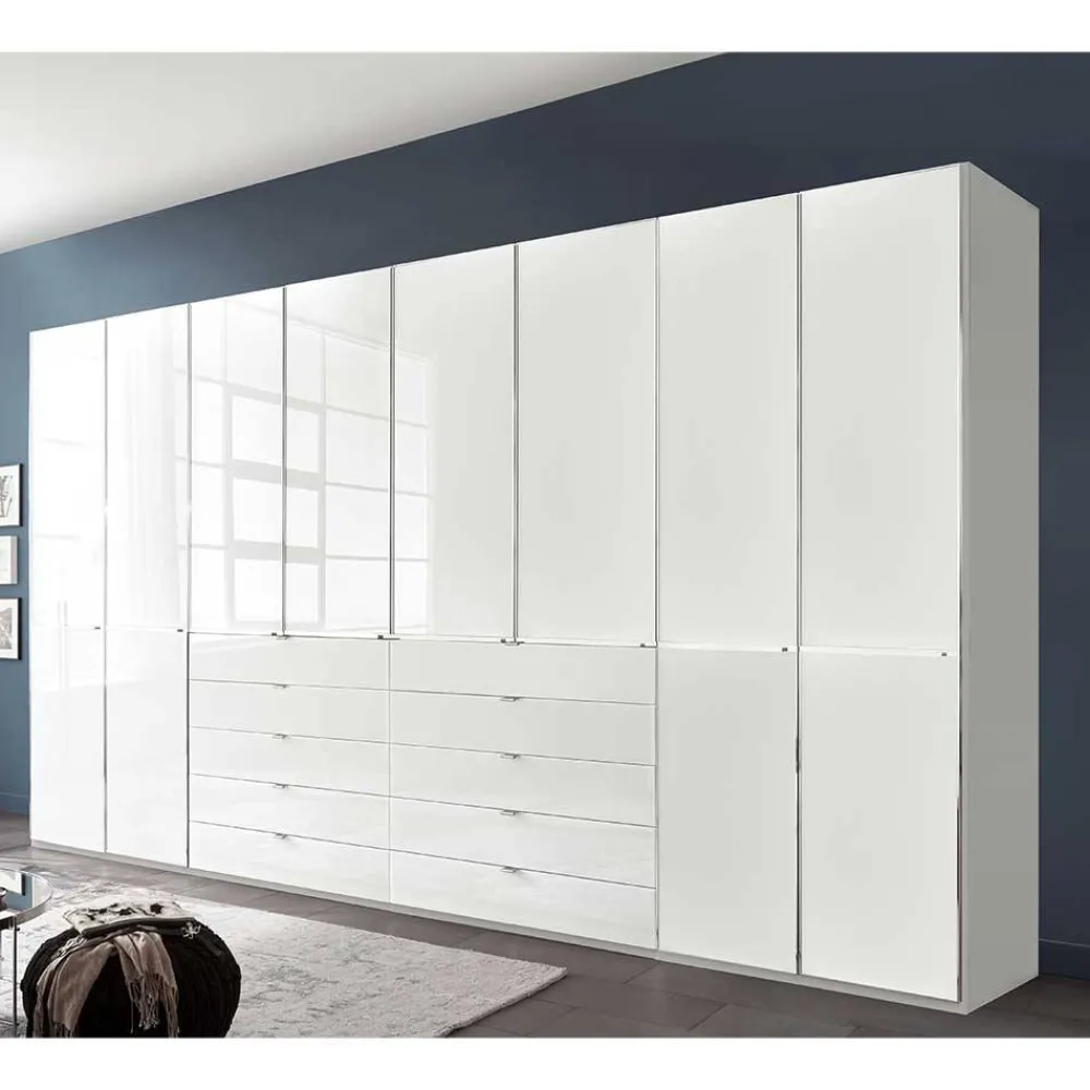 Wohnen Kleiderschränke<8-türiger Schlafzimmerschrank in Weiß Glasfront - Rocca