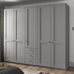 Wohnen Kleiderschränke|Schränke<5-türiger Schlafzimmer-Schrank in Hellgrau - Ridonna