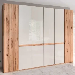Wohnen Kleiderschränke|Schränke<6-türiger Schlafzimmerschrank in Kernbuche & Beige - Krofun